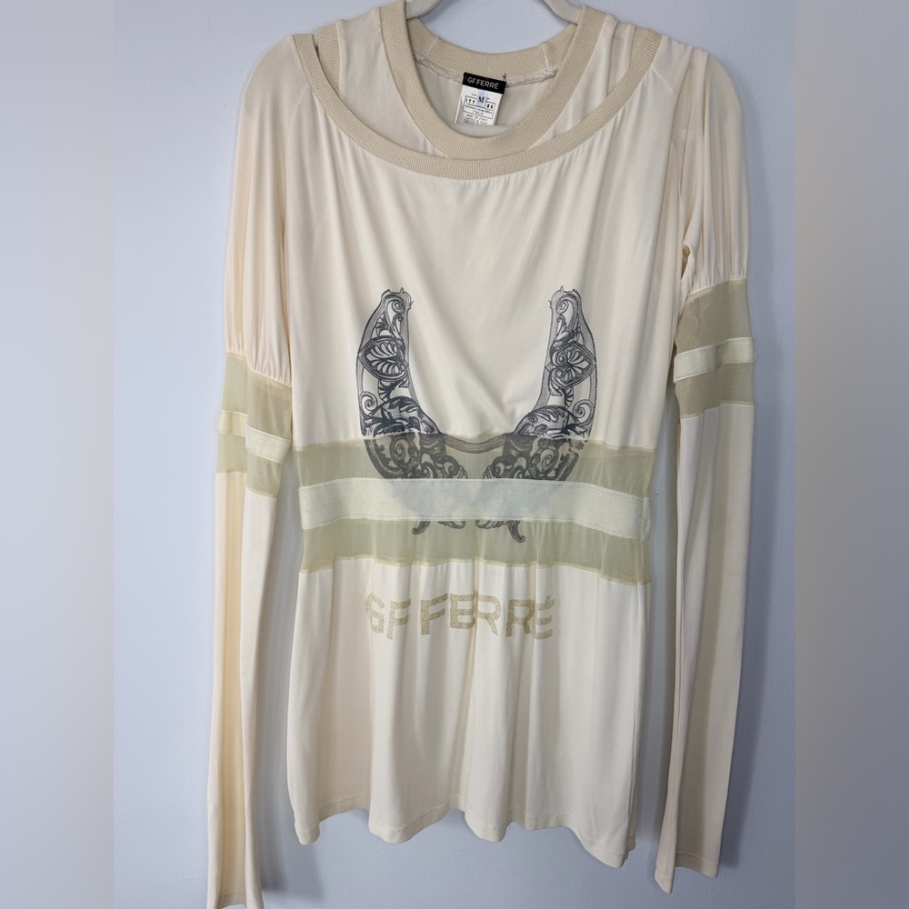 Vintage GF Ferré Sheer Panel Top Made in Italy | Designer Long Sleeve | Size M